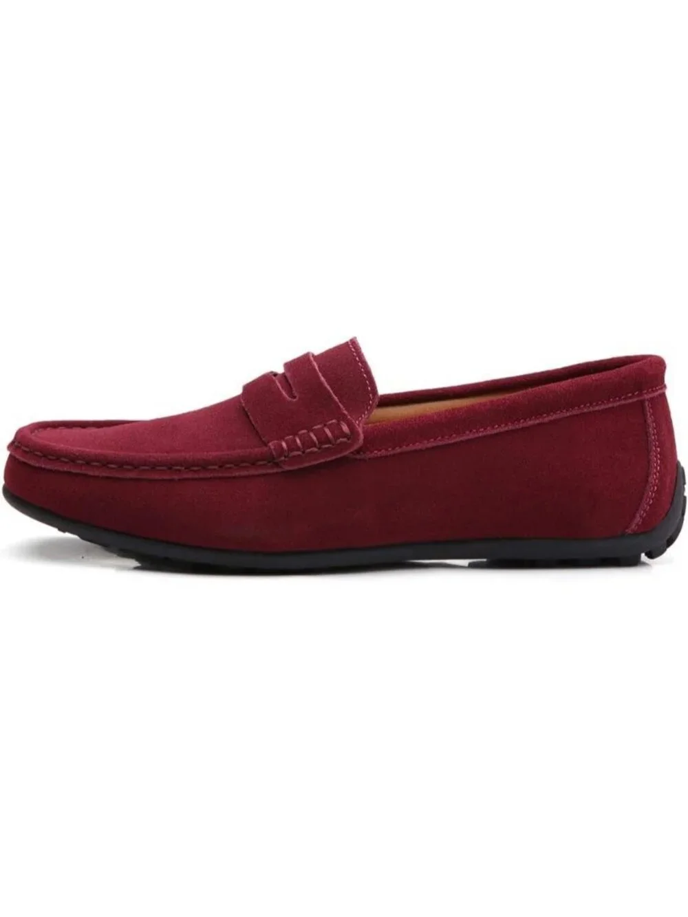 FASHION Men's Wine Red Suede Leather Loafers Penny Slip On Walking Casual Shoes